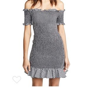 Wayf black gingham smocked mini dress